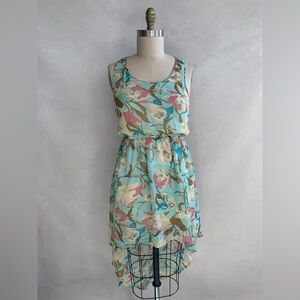 High Low Flutter Back Floral Print Dress
